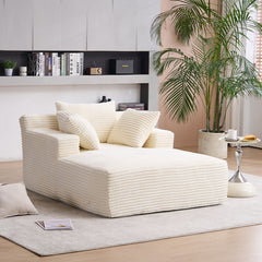 Oversized Chaise Longue Chair Indoor, Modern Upholstered Corduroy Deep Seat Sofa Bed with Throw Pillows and Armrests, Sleeper Sofa Couch for Living Room, Bedroom Apartment