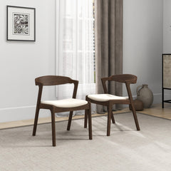 Dakota Solid Wood Cream Velvet Dining Chair (Set of 2) with Mid-Century Modern Design 16"W x 22"D x 29.3"H Velvet Upholstered Kitchen Side Chairs