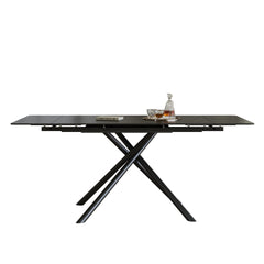 Retractable Sintered Stone Dining Table, Modern Rectangular Design, with Black Carbon Steel Legs at the Bottom, 71 Inches Suitable for 6-8 Seats (Black)