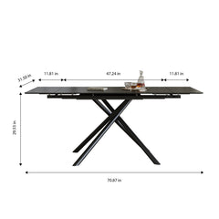 Retractable Sintered Stone Dining Table, Modern Rectangular Design, with Black Carbon Steel Legs at the Bottom, 71 Inches Suitable for 6-8 Seats (Black)