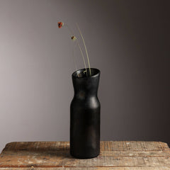 Longpi Pottery Black Vase – 3.5"x3.5"x11" Handmade Traditional Clay