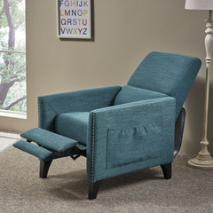 Pushback Recliner Chair with side pocket, Fabric Armchair Push Back Recliner with Rivet Decoration, Mid Century Accent Chair for Living Room, Bedroom