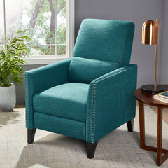 Pushback Recliner Chair with side pocket, Fabric Armchair Push Back Recliner with Rivet Decoration, Mid Century Accent Chair for Living Room, Bedroom