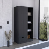 Memphis Wardrobe Armoire with 4-Tier Storage Shelves and 1 Drawer Black