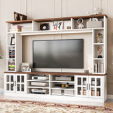 95.5" W Wall Unit Entertainment Center with Bookshelves for TVs up to 80", Modern TV Stand Media Console with Cabinets, Tempered Glass Doors and Adjustable Shelves for Living Room