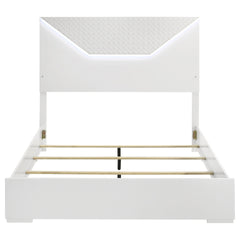 Pierce White High Gloss Queen Panel Bed LED Headboard
