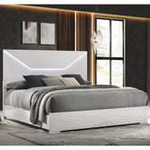 Pierce White High Gloss Queen Panel Bed LED Headboard