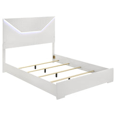 Pierce White High Gloss Queen Panel Bed LED Headboard