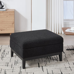 33.86"W Upholstered Wood Base Storage Ottoman With Reversible Lid Coffee Table, Foot Stool Square Footrest with Rubberwood Legs for Living Room Bedroom Entryway and Office,Black Boucle.
