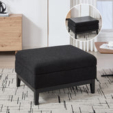 33.86"W Upholstered Wood Base Storage Ottoman With Reversible Lid Coffee Table, Foot Stool Square Footrest with Rubberwood Legs for Living Room Bedroom Entryway and Office,Black Boucle.
