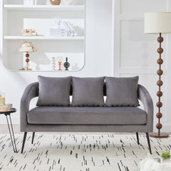 53.7"Modern Upholstered Velvet Open Back Loveseat Settee with 3 Pillows, Small Comfy Sofa 2-Seater Mini Sofa for Small Space with Metal Legs, Living Room Bedroom Office Dorm Studio Apartment Charcoal