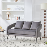 53.7"Modern Upholstered Velvet Open Back Loveseat Settee with 3 Pillows, Small Comfy Sofa 2-Seater Mini Sofa for Small Space with Metal Legs, Living Room Bedroom Office Dorm Studio Apartment Charcoal