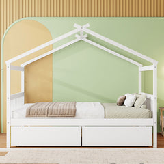 Full Size Wooden House Bed with Drawers, White(OLD SKU: LP000304AAK)