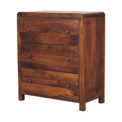 Solid Wood Aspen Chest, 3-Drawers, Chestnut, Brown