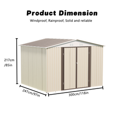 10x8 Feet White Color Outdoor Garden Shed Aluminum alloy frame With Hinge Door