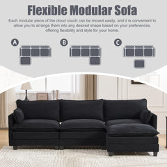 UNITED WE WIN Oversized Modular Sectional Sofa with Movable Ottoman, 102 Inch 4 Seat Modern Corduroy Sofa Set, Convertible L Shaped Couch for Living Room and Office