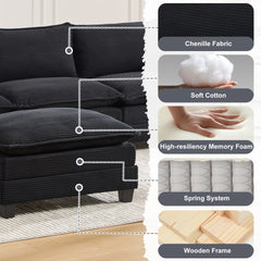 UNITED WE WIN Oversized Modular Sectional Sofa with Movable Ottoman, 102 Inch 4 Seat Modern Corduroy Sofa Set, Convertible L Shaped Couch for Living Room and Office