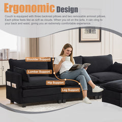 UNITED WE WIN Oversized Modular Sectional Sofa with Movable Ottoman, 102 Inch 4 Seat Modern Corduroy Sofa Set, Convertible L Shaped Couch for Living Room and Office