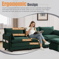 UNITED WE WIN Oversized Modular Sectional Sofa with Movable Ottoman, 102 Inch 4 Seat Modern Corduroy Sofa Set, Convertible L Shaped Couch for Living Room and Office