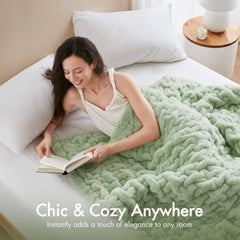 1 PC 50x60" Ruched Fur Throw Sage Green