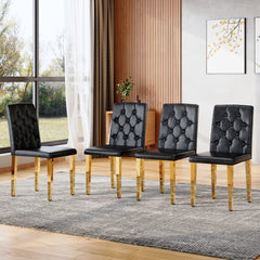 4-pack black PU dining chairs: ergonomic buckle backrest, 35 inches high, golden metal legs,Combines Comfort and Texture.Perfectly suitable for family dining rooms, hotel banquet halls,etc.W1151P29570
