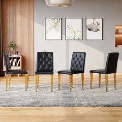 4-pack black PU dining chairs: ergonomic buckle backrest, 35 inches high, golden metal legs,Combines Comfort and Texture.Perfectly suitable for family dining rooms, hotel banquet halls,etc.W1151P29570