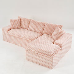 Pink Turtle Velvet Versatile Sofa: Convertible Twin-Seat with Right Chaise Lounge (Plush Reclining Right Lounger for Comfort), Featuring Face-to-Face Seating, Switchable Between L-Shape and Straight