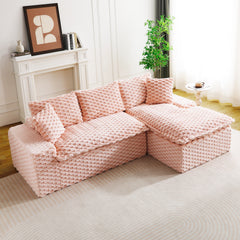 Pink Turtle Velvet Versatile Sofa: Convertible Twin-Seat with Right Chaise Lounge (Plush Reclining Right Lounger for Comfort), Featuring Face-to-Face Seating, Switchable Between L-Shape and Straight