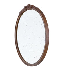 30"x30" Round Hand Carved Rose Antique Mirror Frame, Wall Mirror for Live space, Bathroom, Entryway Wall Décor(Brown)