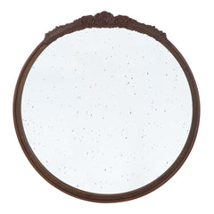 30"x30" Round Hand Carved Rose Antique Mirror Frame, Wall Mirror for Live space, Bathroom, Entryway Wall Décor(Brown)