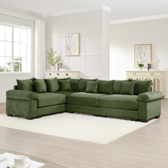 Oversized Cloud Modular Sectional Couch,Convertible Sectional Couches Deep Seat Extra-Wide Armrests, 13 Throw Pillows Premium Corduroy Fabric, Ergonomic Design,Easy Assembly, For Living Rooms,Green