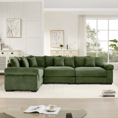 Oversized Cloud Modular Sectional Couch,Convertible Sectional Couches Deep Seat Extra-Wide Armrests, 13 Throw Pillows Premium Corduroy Fabric, Ergonomic Design,Easy Assembly, For Living Rooms,Green