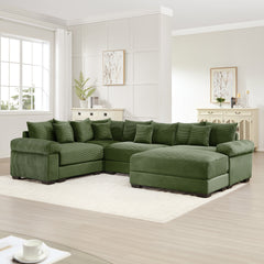 Oversized Cloud Modular Sectional Couch,Convertible Sectional Couches,Extra-Thick Armrests With An Ottoman,Premium Corduroy Fabric, Ergonomic Design, Easy Assembly, For Living Rooms bedroom,Green