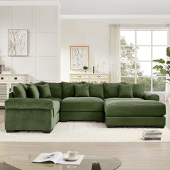 Oversized Cloud Modular Sectional Couch,Convertible Sectional Couches,Extra-Thick Armrests With An Ottoman,Premium Corduroy Fabric, Ergonomic Design, Easy Assembly, For Living Rooms bedroom,Green