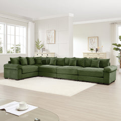 Oversized Cloud Modular Sectional Couch,Convertible Sectional Couches Deep Seat Extra-Wide Armrests, 18Throw Pillows Premium Corduroy Fabric, Ergonomic Design,Easy Assembly, For Study,Green