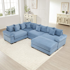 Oversized Cloud Modular Sectional Couch, Convertible Sectional Couches,Extra-Thick Armrests With An Ottoman,Premium Corduroy Fabric,Ergonomic Design, Easy Assembly,For Living Rooms bedroom,Blue