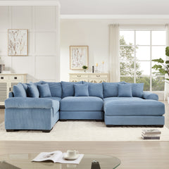 Oversized Cloud Modular Sectional Couch, Convertible Sectional Couches,Extra-Thick Armrests With An Ottoman,Premium Corduroy Fabric,Ergonomic Design, Easy Assembly,For Living Rooms bedroom,Blue