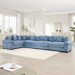 Oversized Cloud Modular Sectional Couch,Convertible Sectional Couches Deep Seat Extra-Wide Armrests, 18Throw Pillows Premium Corduroy Fabric, Ergonomic Design,Easy Assembly, For Study,Blue