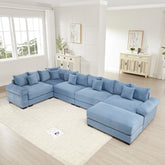 Oversized Cloud Modular Sectional Couch, Convertible Sectional Couches,Extra-Wide Armrests With An Ottoman,Premium Corduroy Fabric, Ergonomic Design,Easy Assembly,For Living Rooms Study,Blue