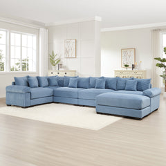 Oversized Cloud Modular Sectional Couch, Convertible Sectional Couches,Extra-Wide Armrests With An Ottoman,Premium Corduroy Fabric, Ergonomic Design,Easy Assembly,For Living Rooms Study,Blue