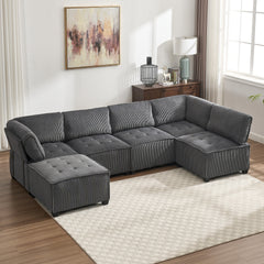 UNITED WE WIN Modular Sectional Sofa U Shaped Modular Couch with Reversible Chaise Modular Sofa Sectional Couch,6- Seat Convertible Sofa,Fit for Living Room