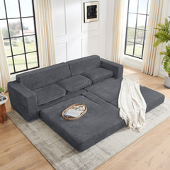 Left sofa seat,L shape Modular Sectional Sofa, Compressed Sectional Sofa Modern Minimalist Style Corduroy Couch,Unfold into a bed, Bedroom, Comfy Compressed Sofa Couch Space-Efficient Design-Gray