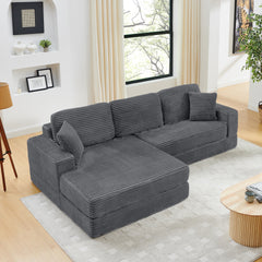 Left sofa seat,L shape Modular Sectional Sofa, Compressed Sectional Sofa Modern Minimalist Style Corduroy Couch,Unfold into a bed, Bedroom, Comfy Compressed Sofa Couch Space-Efficient Design-Gray