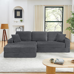 Left sofa seat,L shape Modular Sectional Sofa, Compressed Sectional Sofa Modern Minimalist Style Corduroy Couch,Unfold into a bed, Bedroom, Comfy Compressed Sofa Couch Space-Efficient Design-Gray