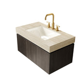 MURI 36" Bathroom Vanity&Sink, Floating Plywood Storage Cabinet with Drawer&Door, Roma Travertine Sintered Stone Top&Ceramic Basin with 3 Pre-drilled Faucet Holes, Pre-assembled, Espresso Woodgrain