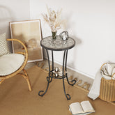 Patio Side Table with Shelf,Brown+Black