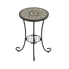 Patio Side Table with Shelf,Brown+Black