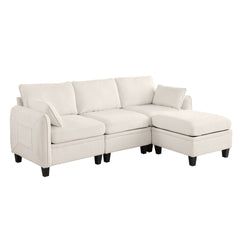 85 Inch Beige Chenille Modular Sectional Sofa, L-Shaped Cloud Couch with Storage Ottoman, DIY Combination for Living Room