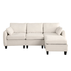 85 Inch Beige Chenille Modular Sectional Sofa, L-Shaped Cloud Couch with Storage Ottoman, DIY Combination for Living Room