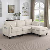 85 Inch Beige Chenille Modular Sectional Sofa, L-Shaped Cloud Couch with Storage Ottoman, DIY Combination for Living Room